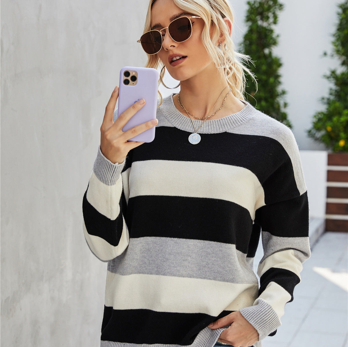 Graceful Women's Striped Bottoming Shirt For Sweater