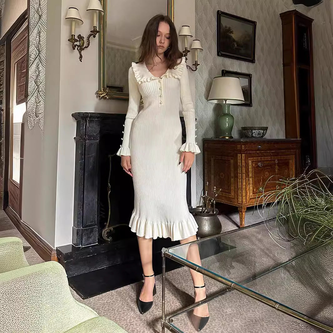 Retro Lady French Ruffled Knitted Woolen Skirts