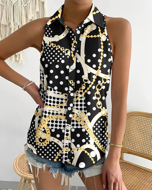 Women's Summer Casual Fashion Sleeveless Printed Shirt Blouses