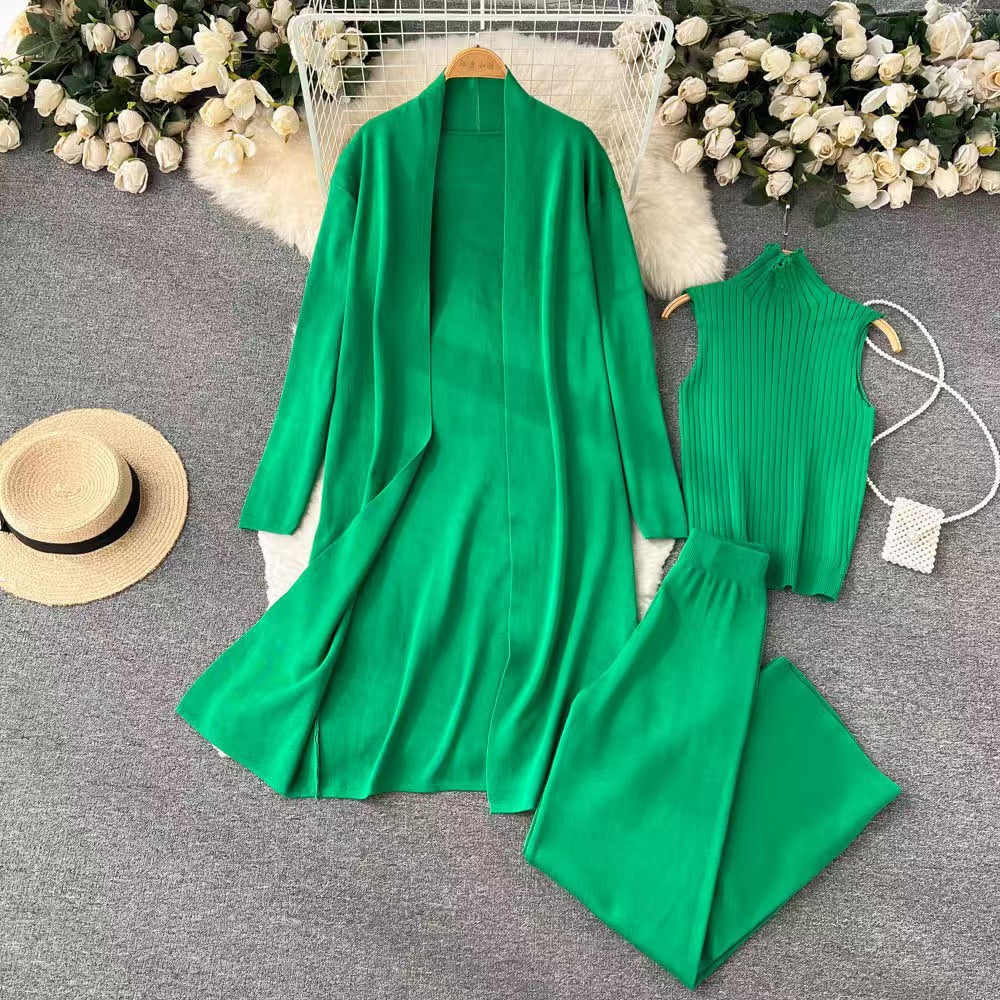 Women's Western Style Solid Color Inverness Collar Bottoming Wide Leg Trousers Sweaters