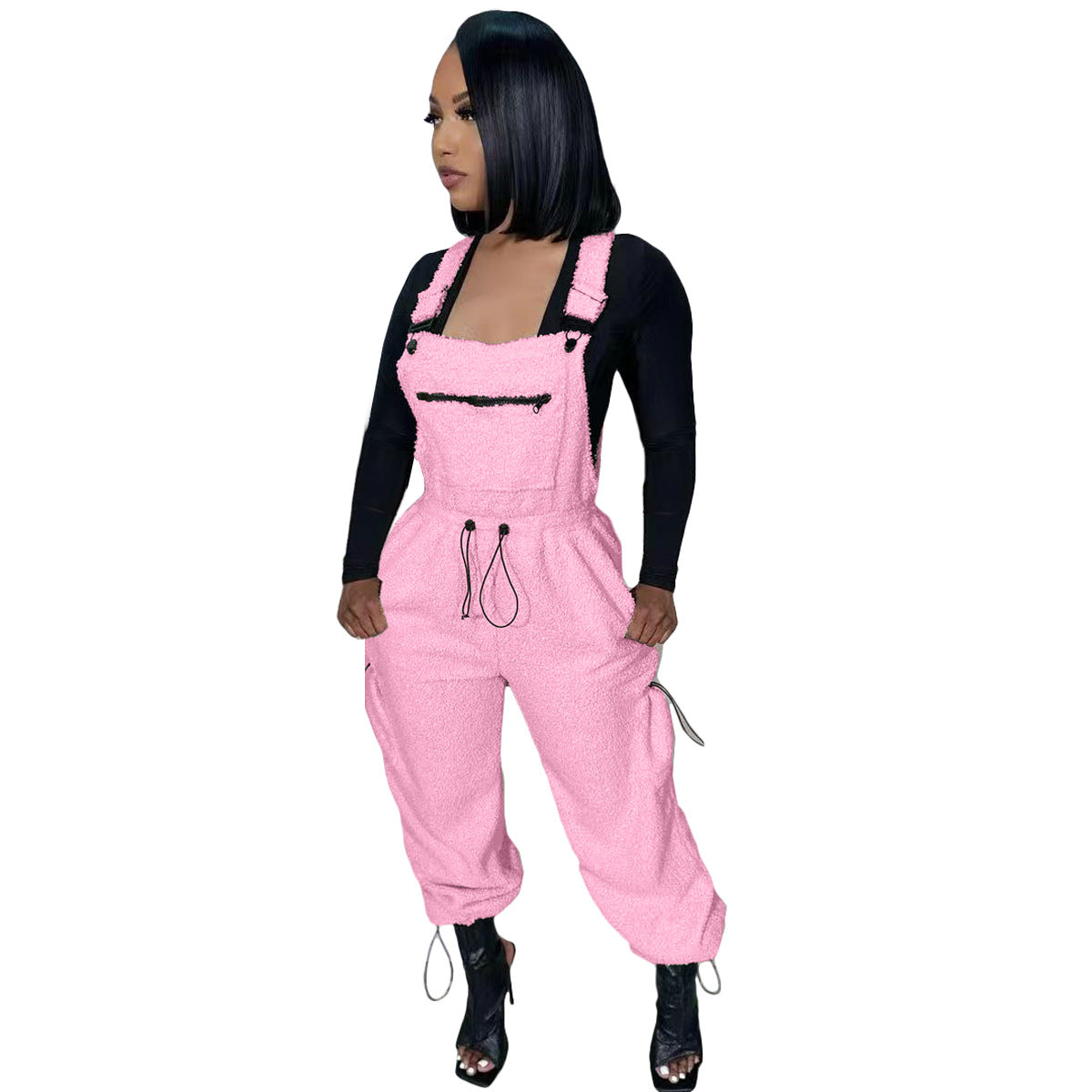 Women's Casual Loose Fashion Drawstring Bib Jumpsuits