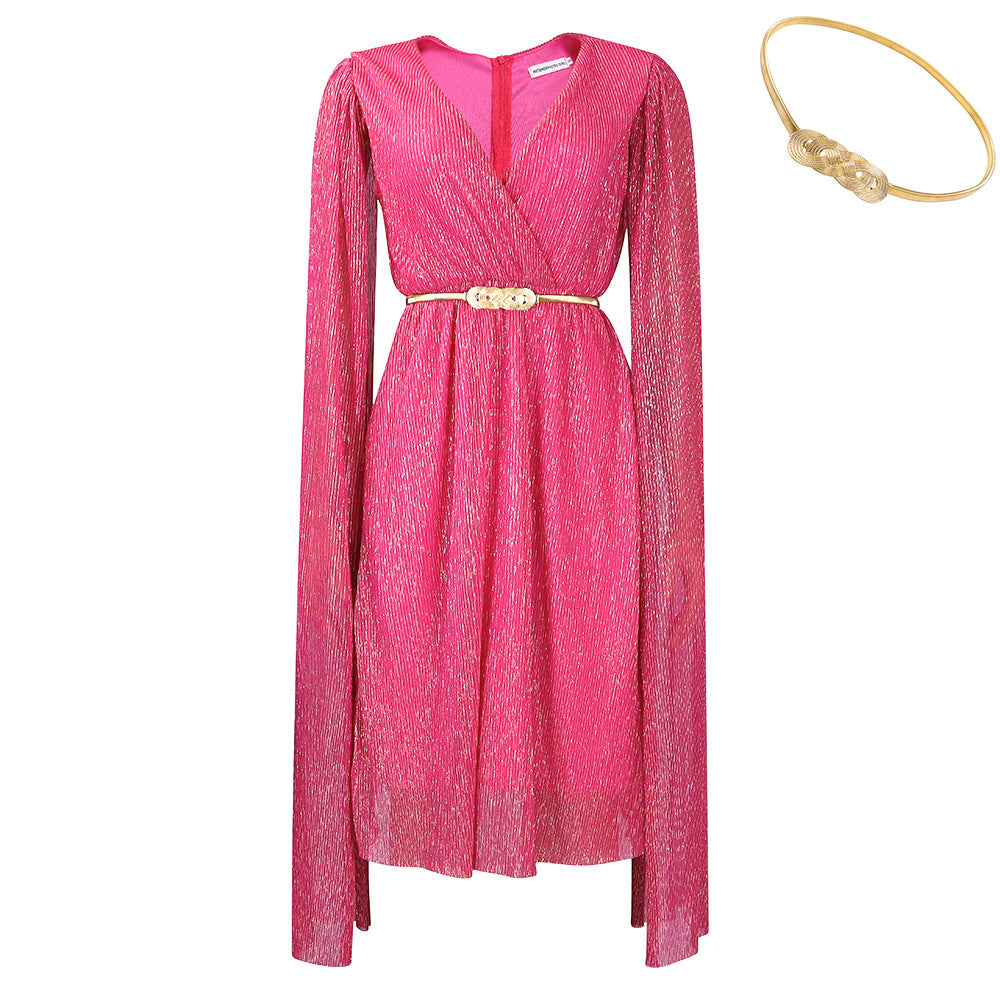Women's With Belt Summer Fashion Temperament Elegant Dresses
