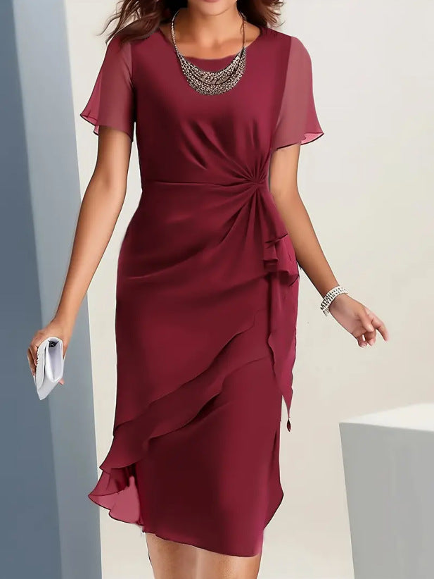 Summer Chiffon Patchwork Round Neck Sleeve Shorts