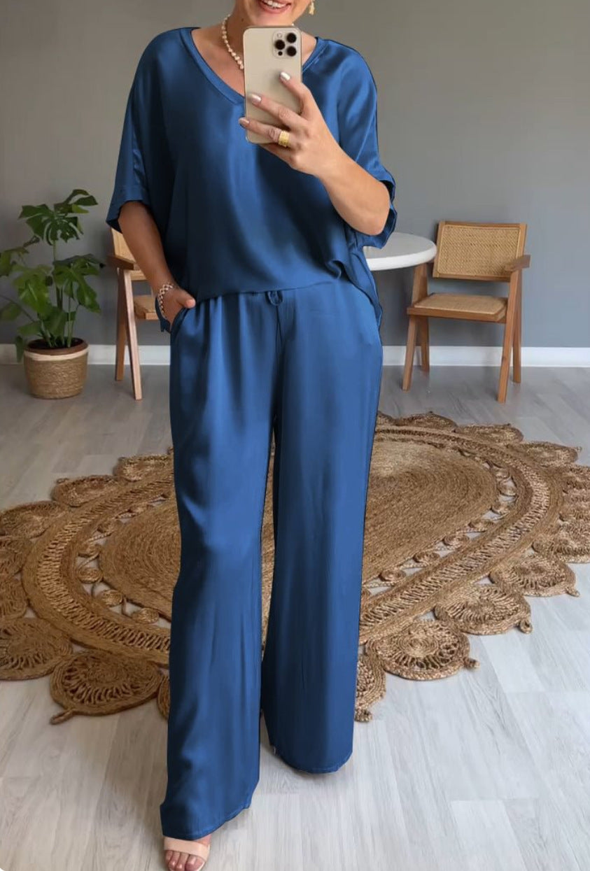 Unique Women's Summer Solid Color Mercerizing Fashion Casual Suit
