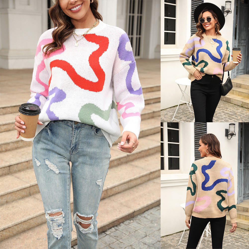 Fashion Round Neck Geometric Figure Loose Sweaters