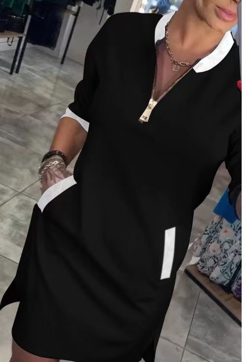 Elegant Women's Zipper Sleeve Temperament Leisure Dress