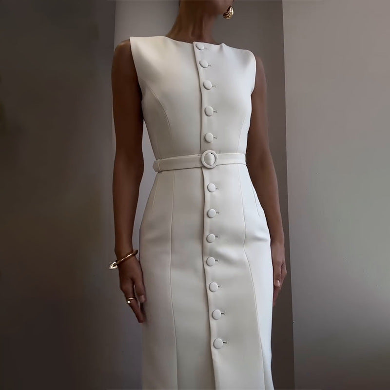 Summer Elegant Belt Slimming Commuting Dress Dresses