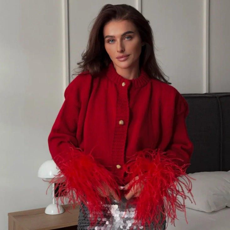 Women's Fashion Classy Cuff Fur Stitching Sweaters