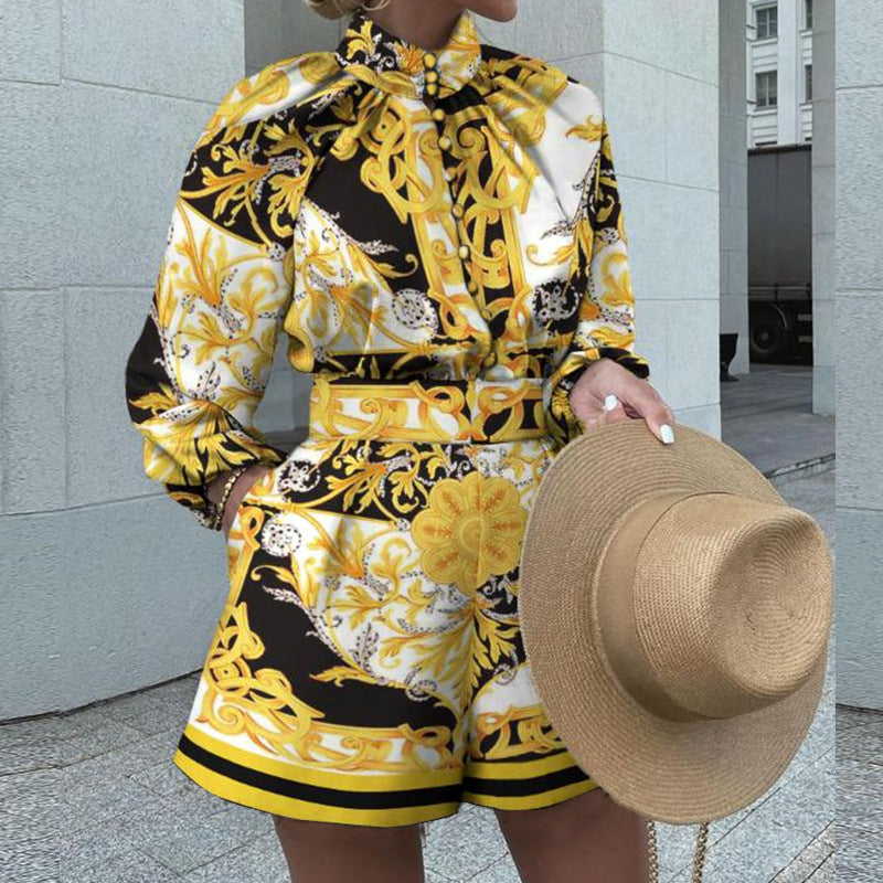 Unique Women's Vacation Printed Long-sleeved Loose Suits