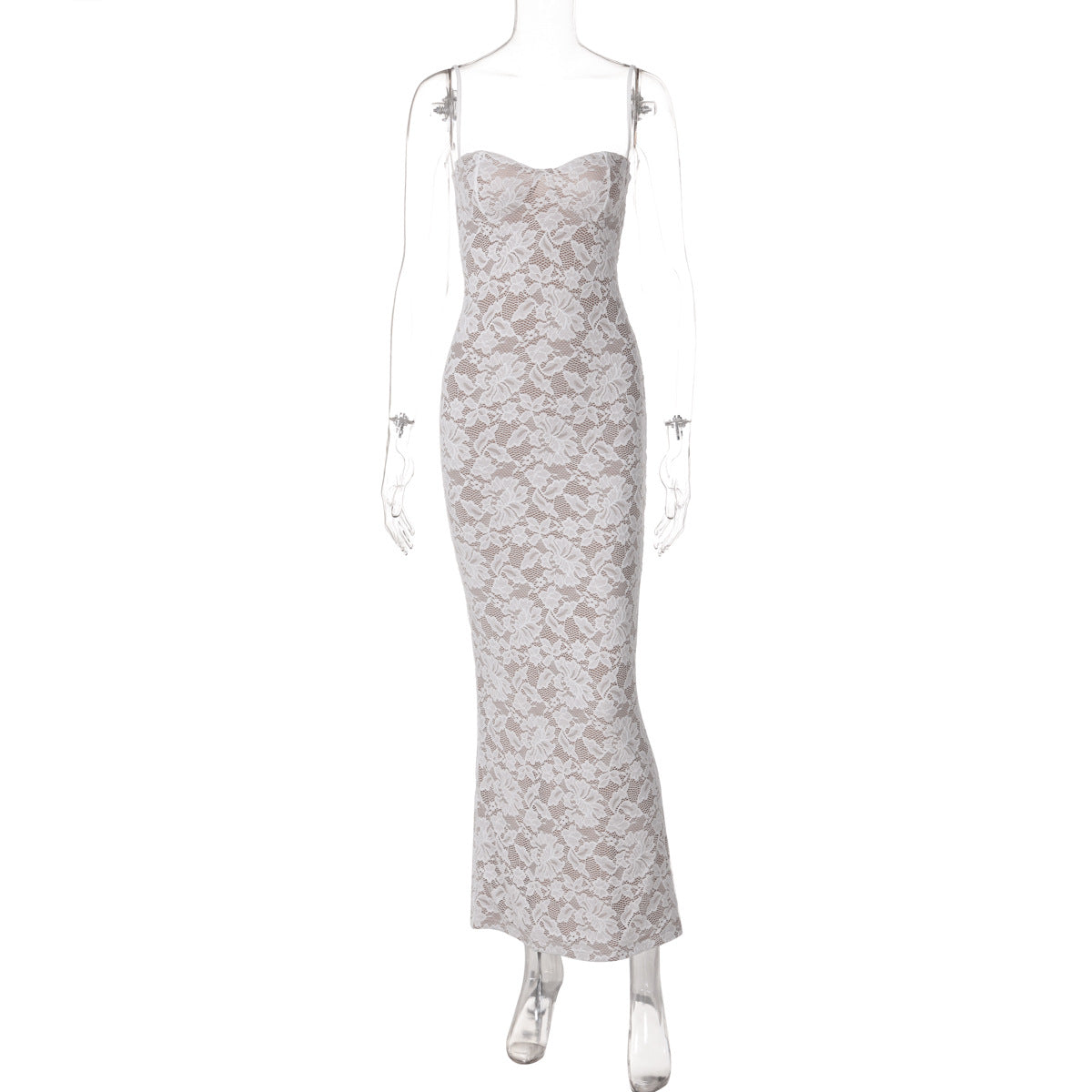 Women's Autumn Sexy Lace Stitching Backless Long Dresses
