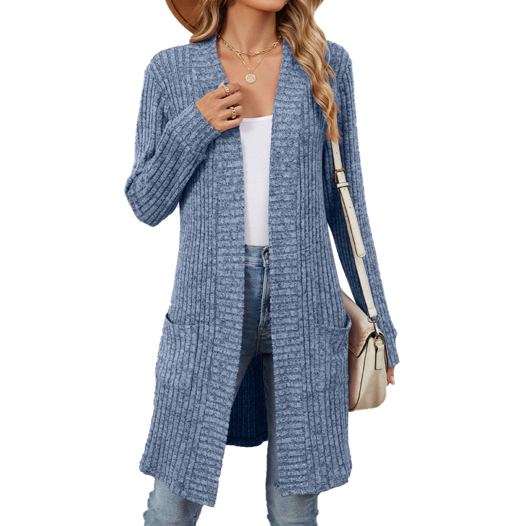 Women's Long Solid Color Sleeve Loose Pockets Women's Sweater