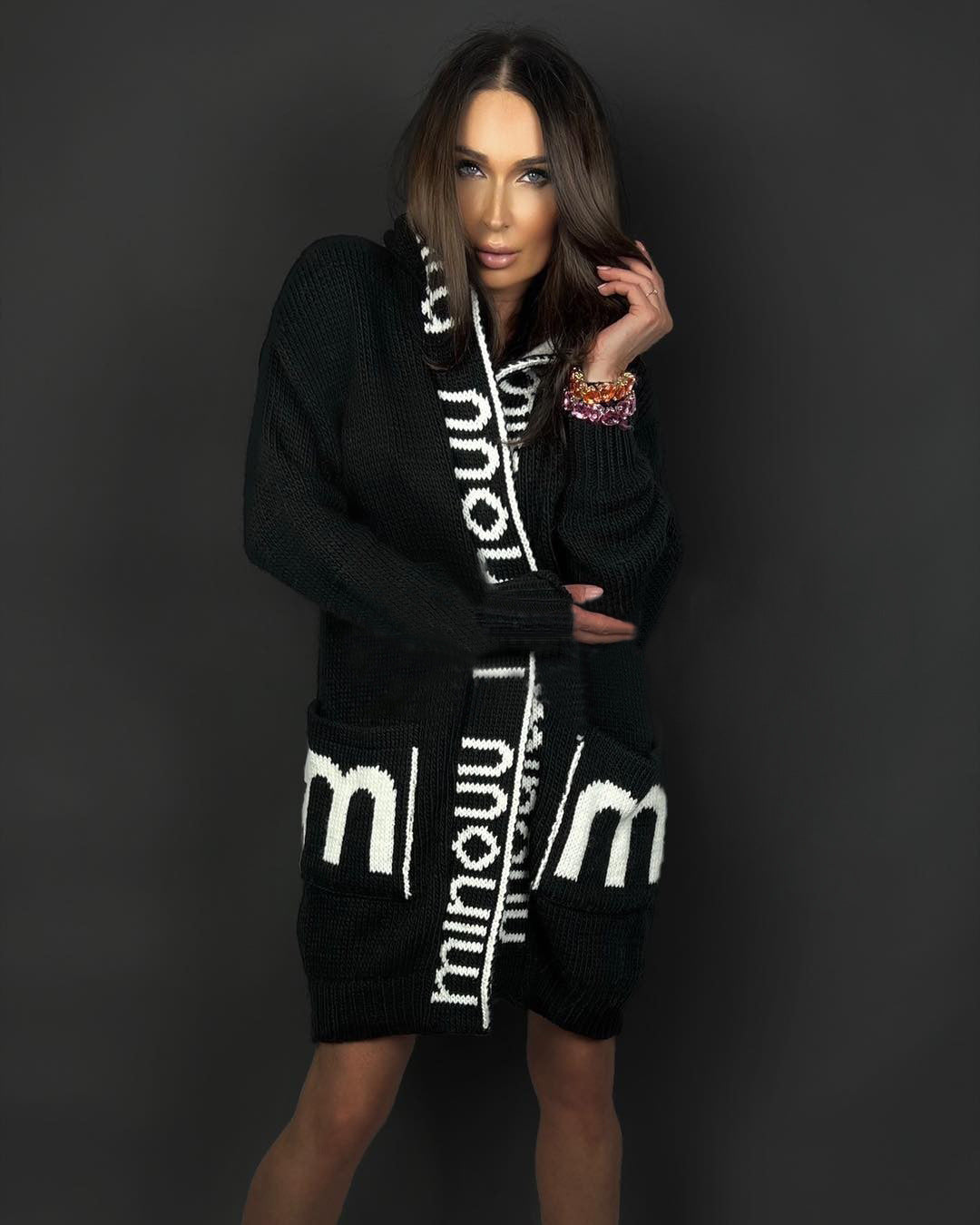 Women's Innovative Long Hooded Letter Knitted Sweaters