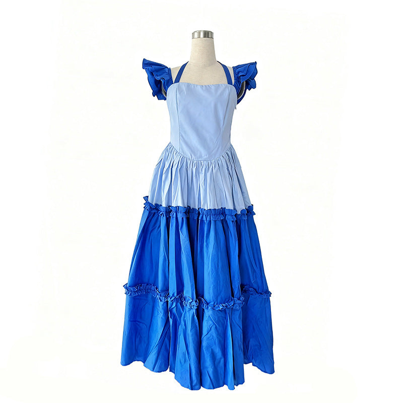 Women's African Ruffled Large Hem Color Matching Suspender Jumpsuits