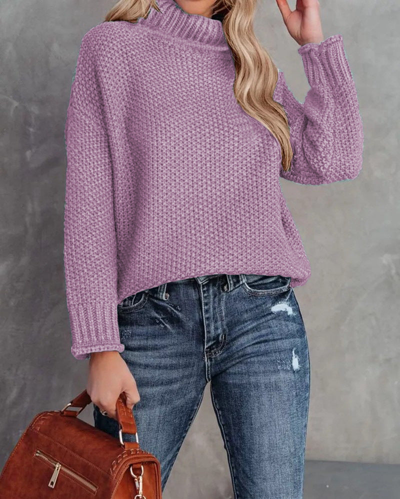 Women's Turtleneck Knitting Long Sleeve Hemming Women's Sweater