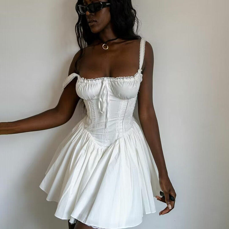 Aurore Fishbone Cinched Waist Suspender Pure Dresses