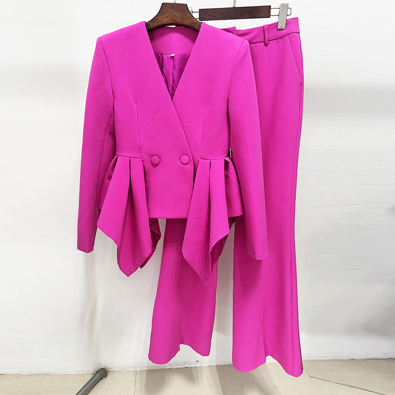Slouchy Designer Ruffle Slim Two-piece Set Fashion Casual Suit