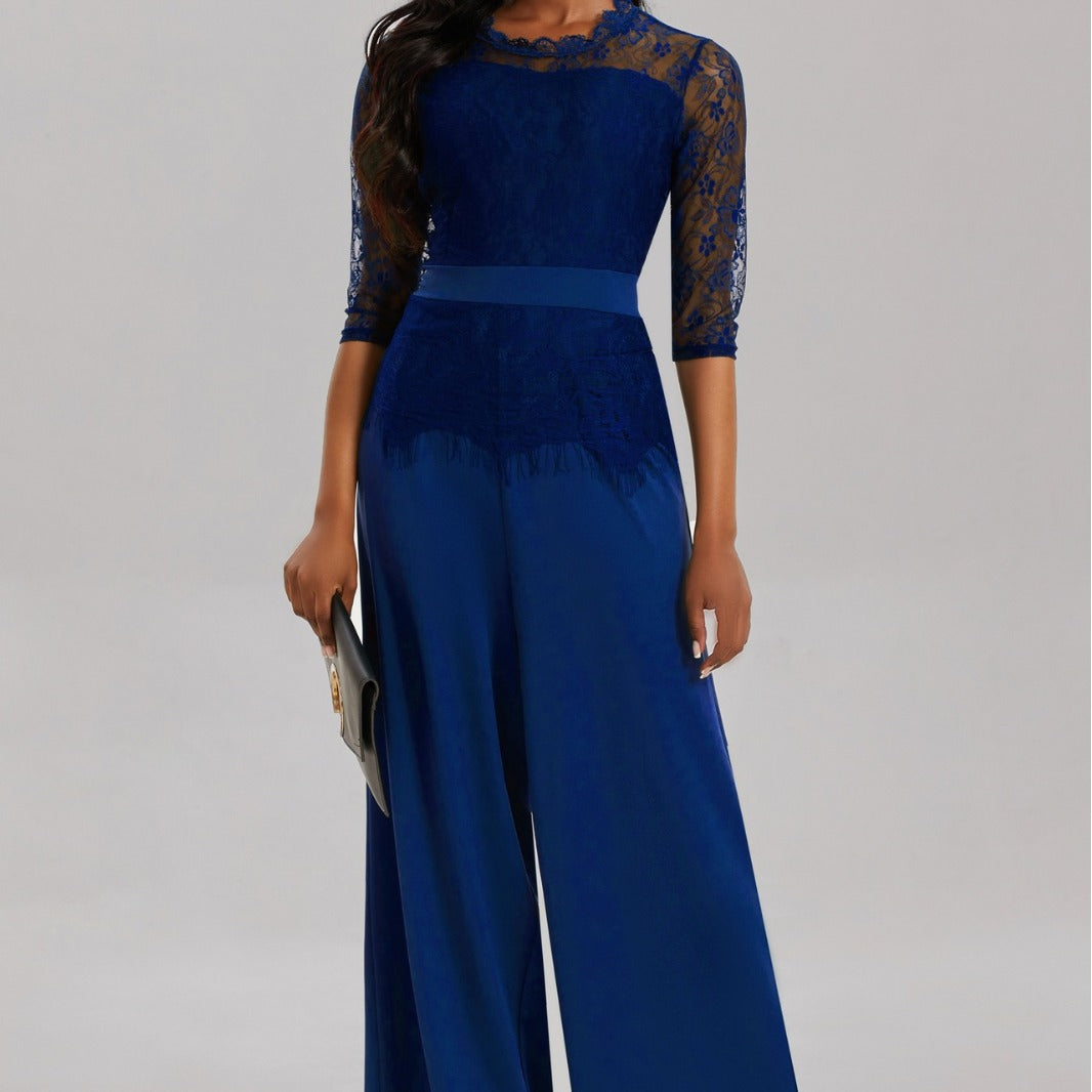 Casual Lace Stitching High Waist Pure Color Sexy Slim Pants