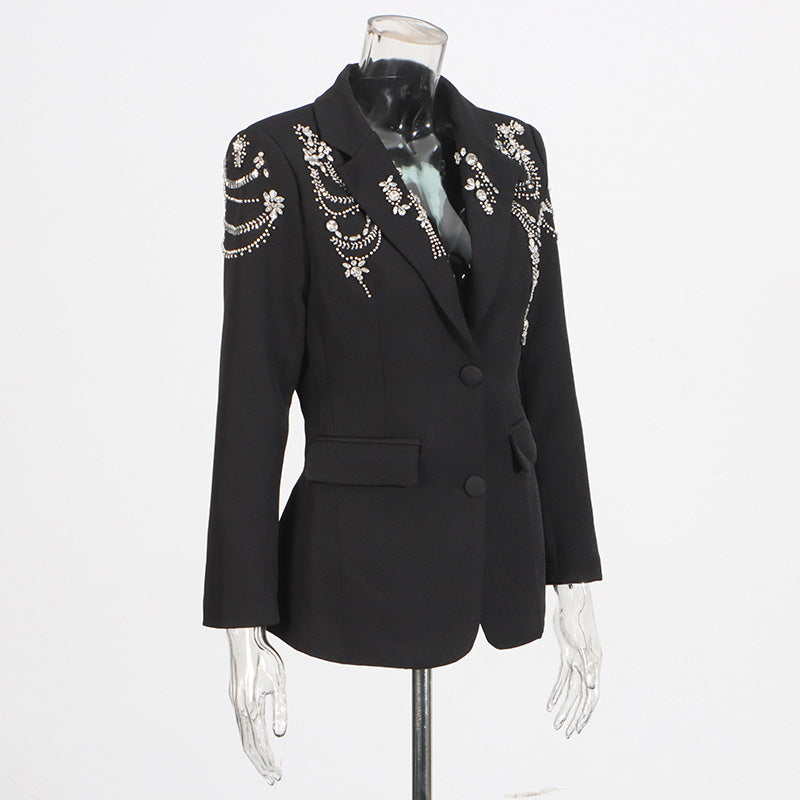 Women's Beaded Design Small Autumn Personality Solid Blazers
