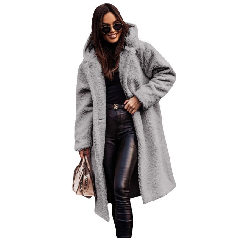 Women's Fashionable Long Solid Color Sleeve Woolen Coats