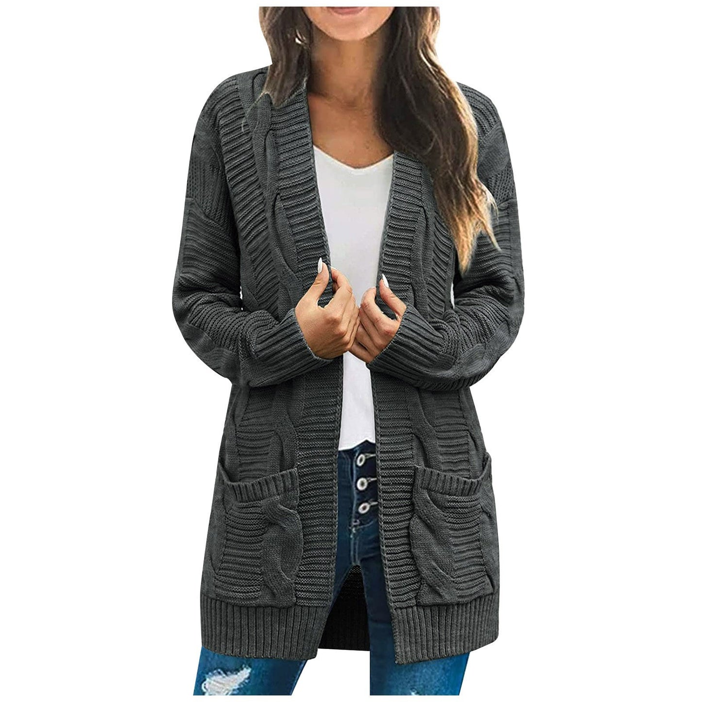 Women's Knitted Loose Solid Color Pocket Sweaters