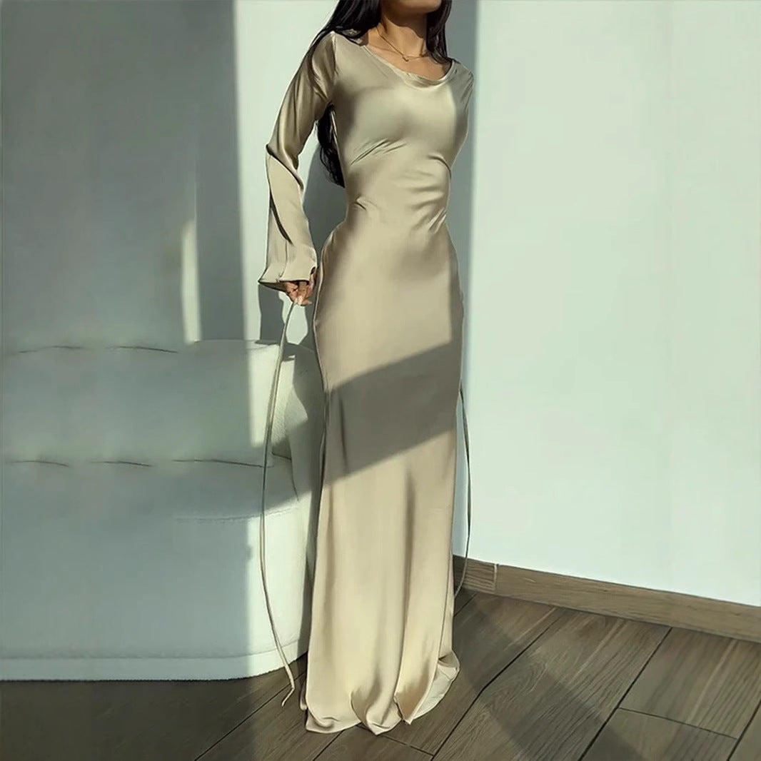 Women's Round Neck Long Sleeve National Style Temperament Dress