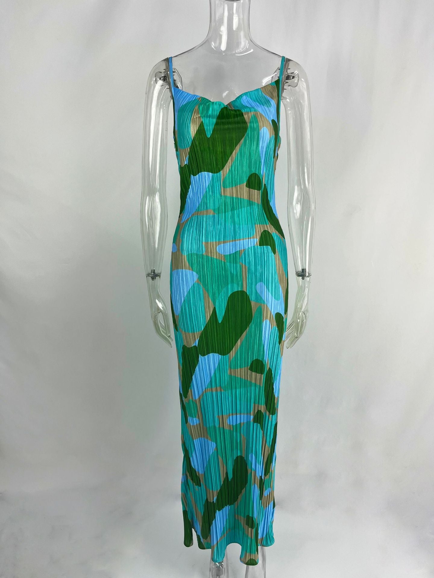 Spring Russian Printed Pleated Slim Fit Slimming Dresses