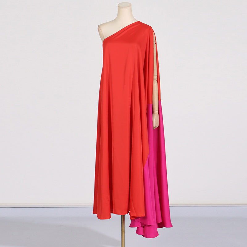 Women's Dress Summer Shoulder Stitching Contrast Color Niche Dresses