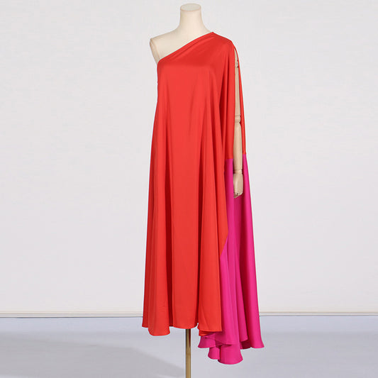 Women's Dress Summer Shoulder Stitching Contrast Color Niche Dresses