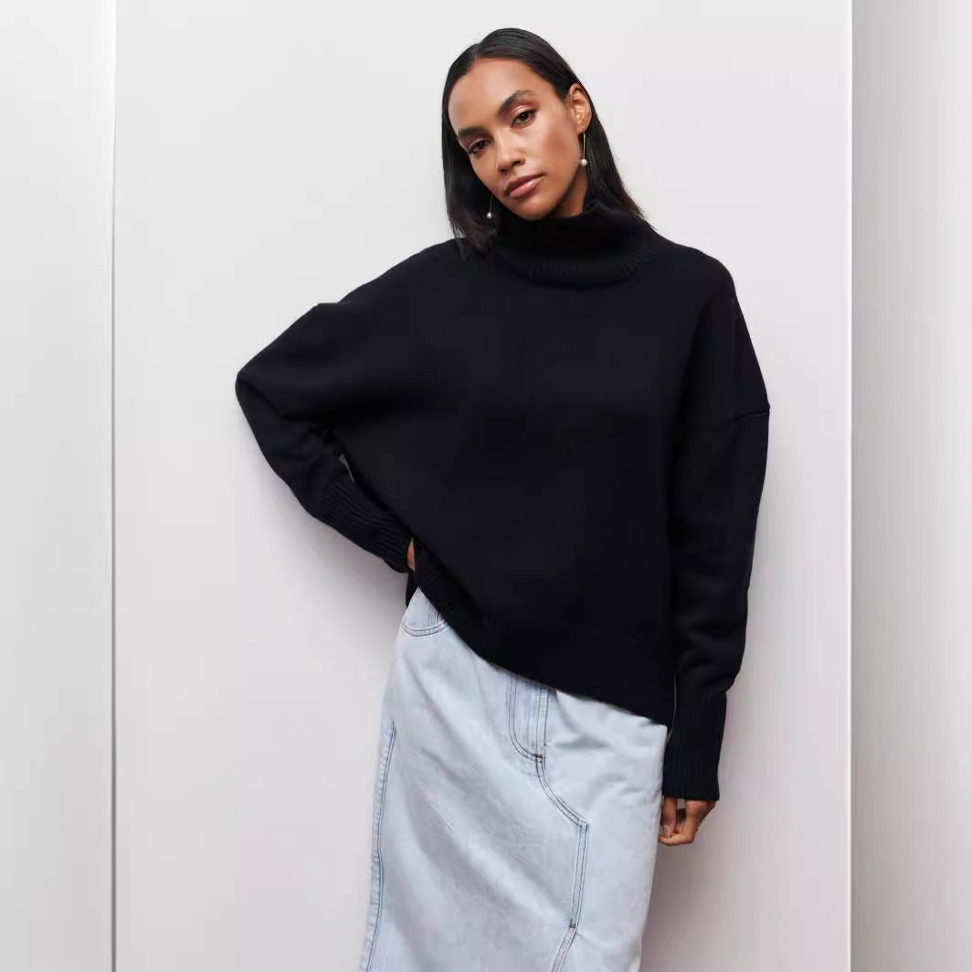 New Women's Loose Mock Neck Russian Sweater