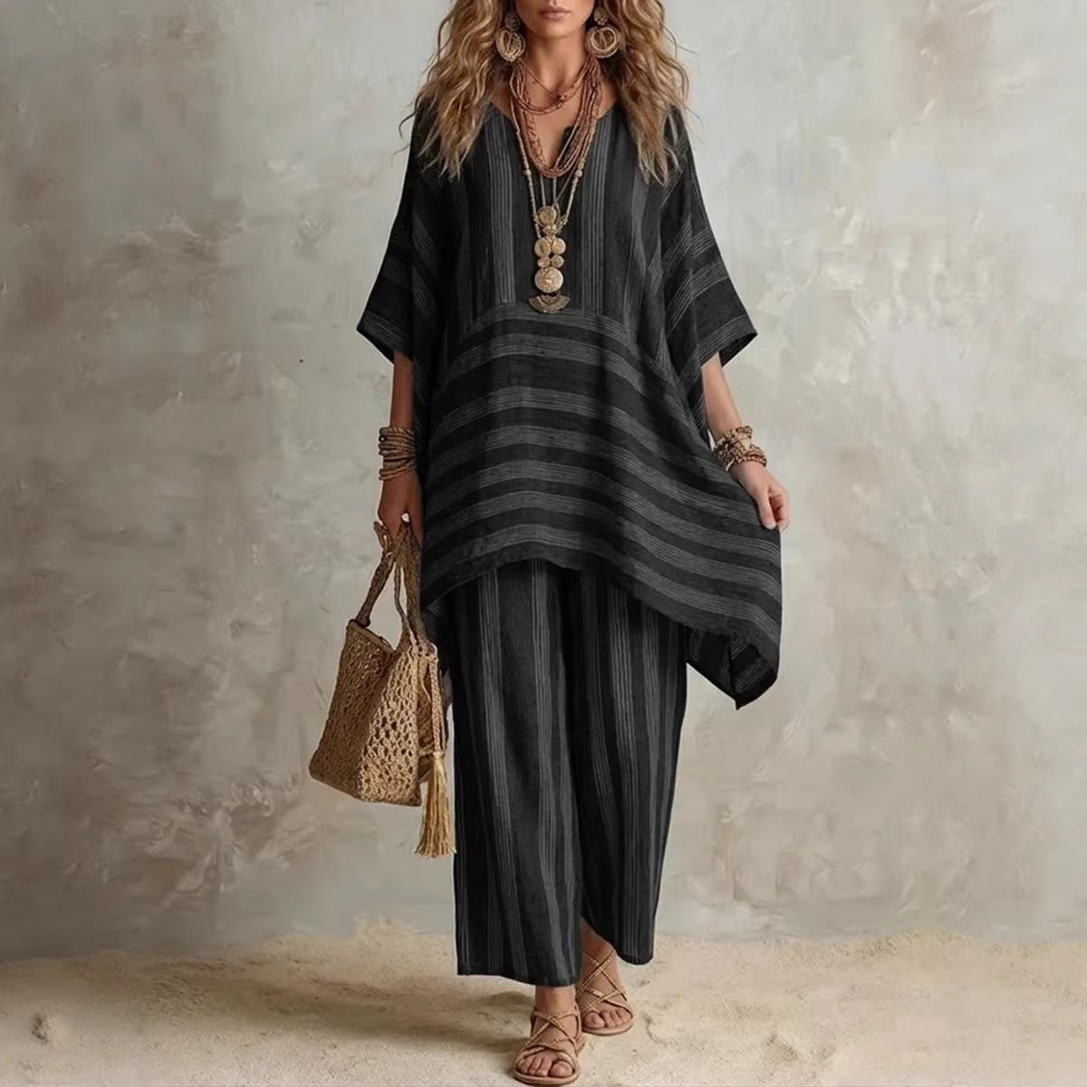 Women's Fashionable Stylish Loose Striped Two-piece Fashion Casual Suit