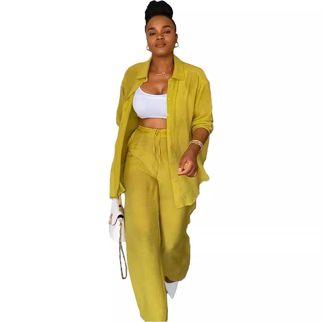 Classic Women's Leisure Long-sleeved Shirt Two-piece Fashion Casual Suit