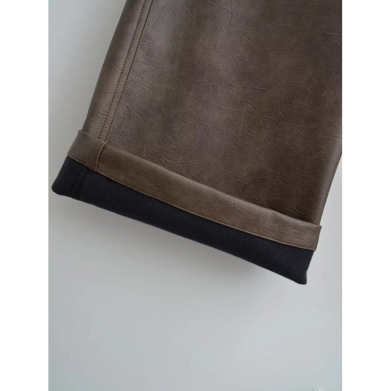 Women's Autumn Retro Hipster Leather Korean Protein Casual Loose Pants