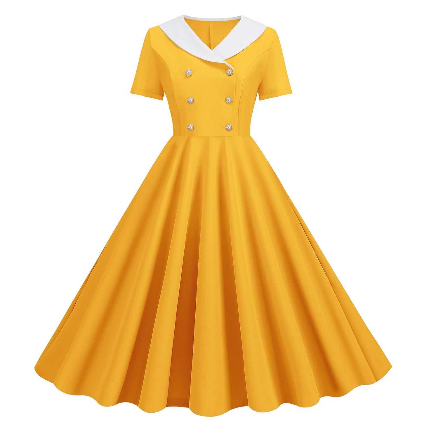 Women's Sleeve Solid Color Retro Fake Buckle Dresses