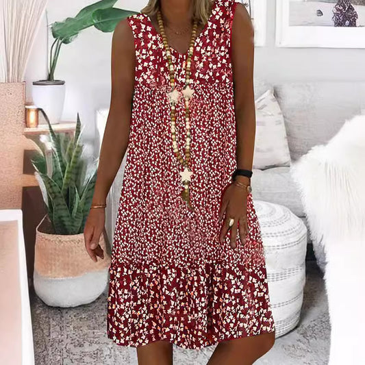 Women's Summer Small Floral Print Sleeveless Ladies Dress