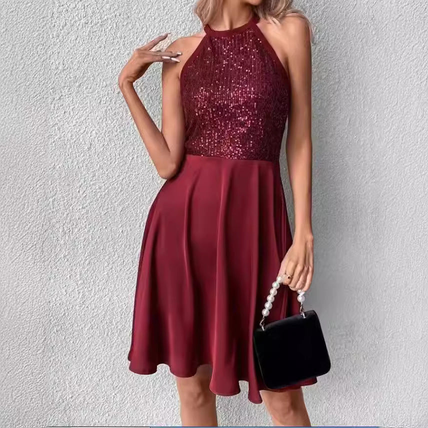 Innovative Summer Sequin Stitching Sleeveless Slim Dress