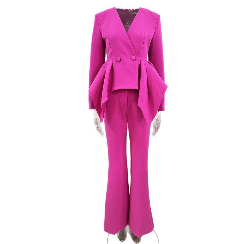 Slouchy Designer Ruffle Slim Two-piece Set Fashion Casual Suit