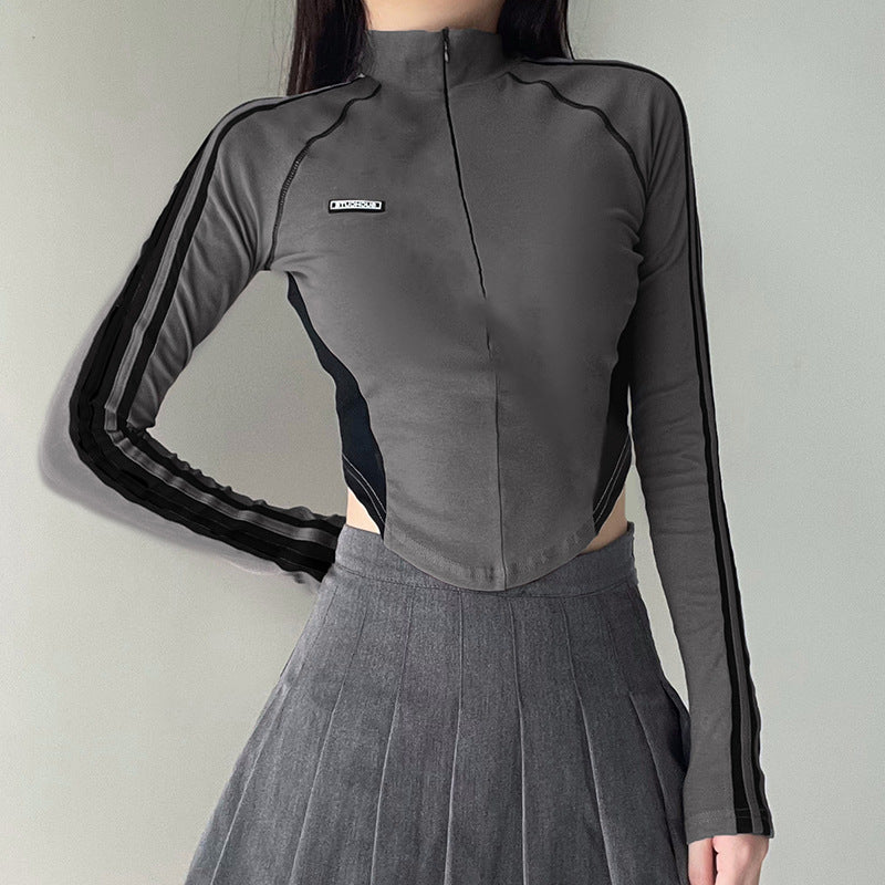 Women's Raglan Sleeve Printed T-shirt Crop Bottoming Round Blouses