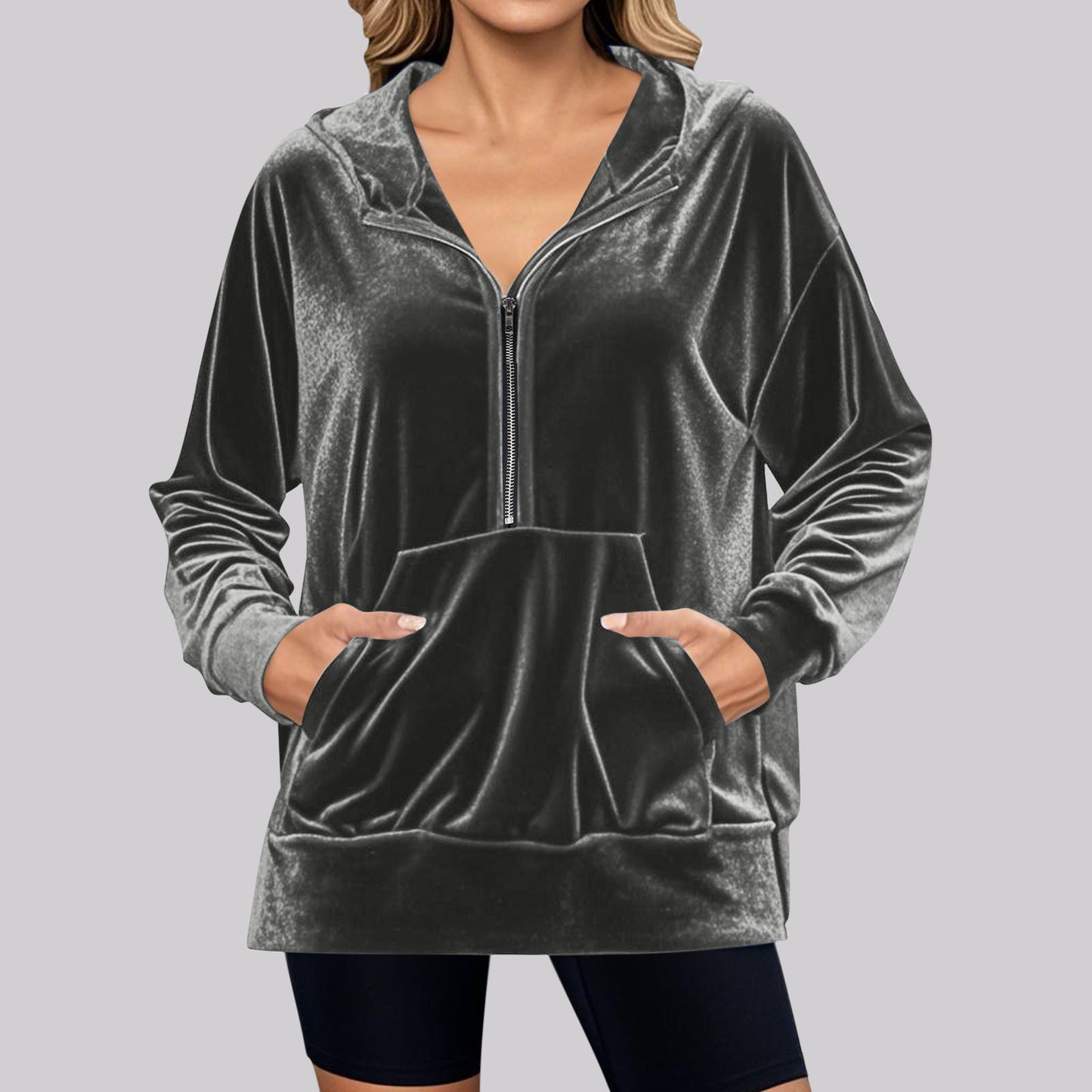 Women's Hooded Long Sleeve Fashion Suede Tops