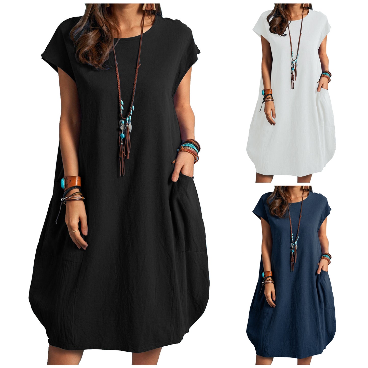 Summer Fashion Casual Lady Elegant Comfortable Holiday Pocket Dress