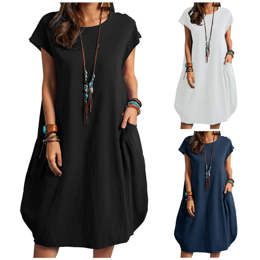 Summer Fashion Casual Lady Elegant Comfortable Holiday Pocket Dress