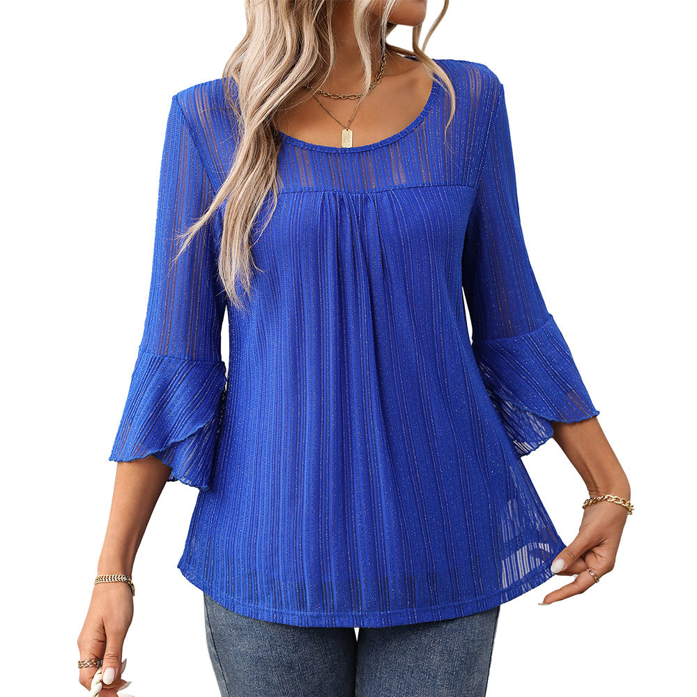 Women's Elegant Fashion Round Neck Ruffle Sleeve Blouses