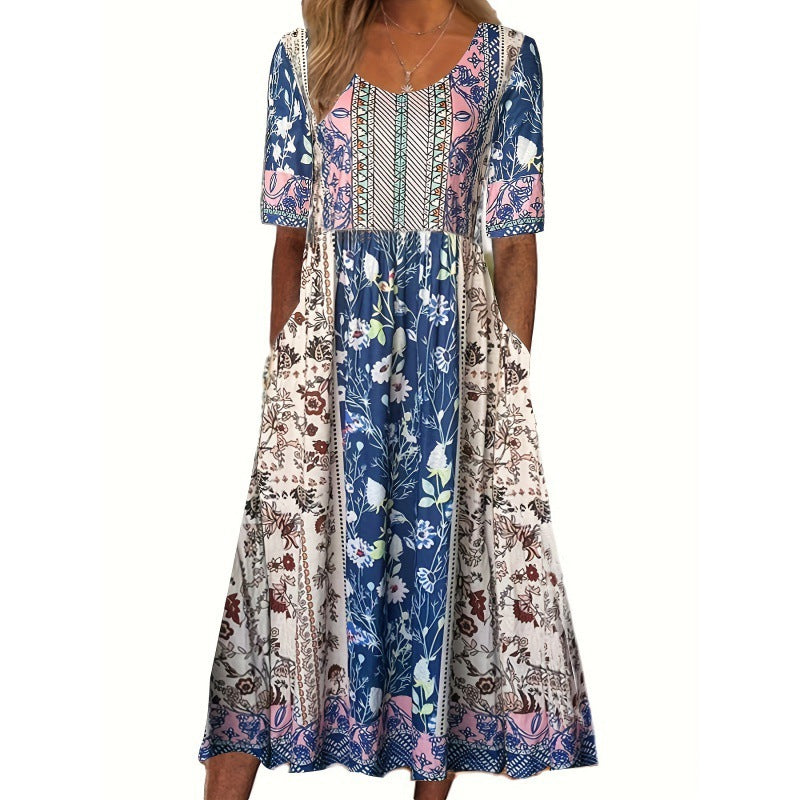 Women's Summer Round Neck Sleeve Dress Bohemian Dresses