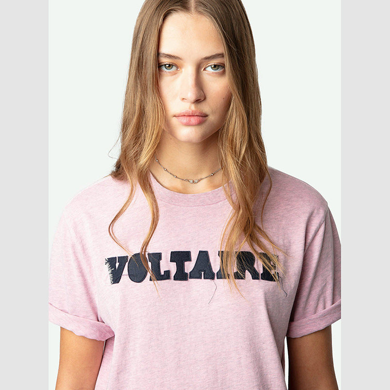 Women's Niche Letters Affixed Cloth Embroidered Cotton Blouses