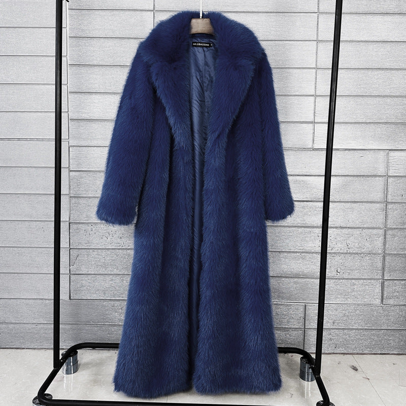 Women's Faux Plush Furry Imitation Fur Extended Collar Super Coats