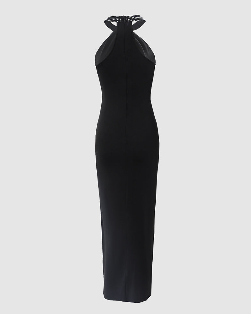 Fashion Halter Rhinestone Dress Elegance Sleeveless Skirts