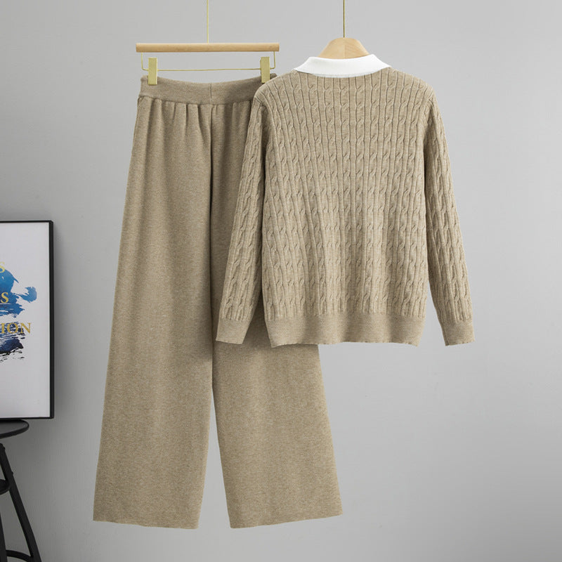 Women's Thickened Collar Fake Two-piece Knitted Matching Suits