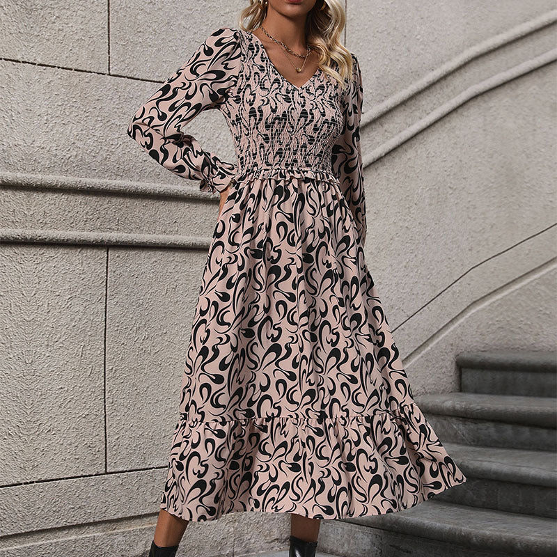 Women's Retro Style Long Sleeve Abstract Printing Dresses
