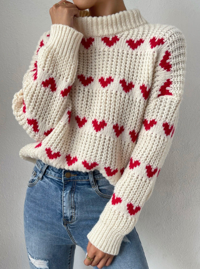 Women's Pullover Loose Love Jacquard For Sweaters