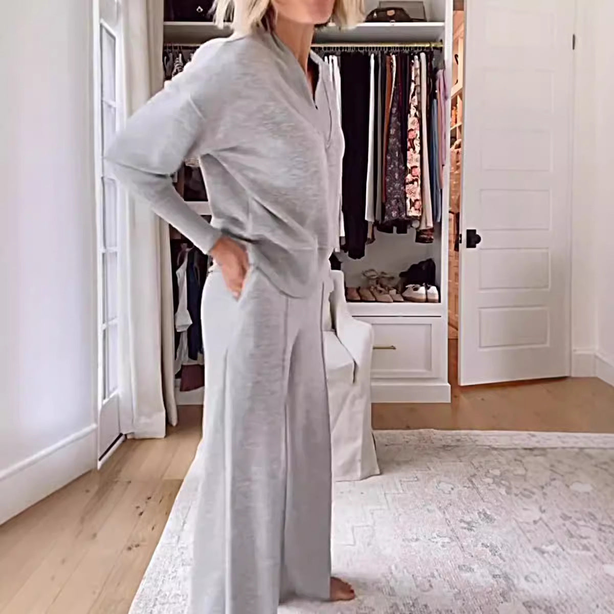 Autumn Casual Long Sleeve Loose Wide Leg Suits