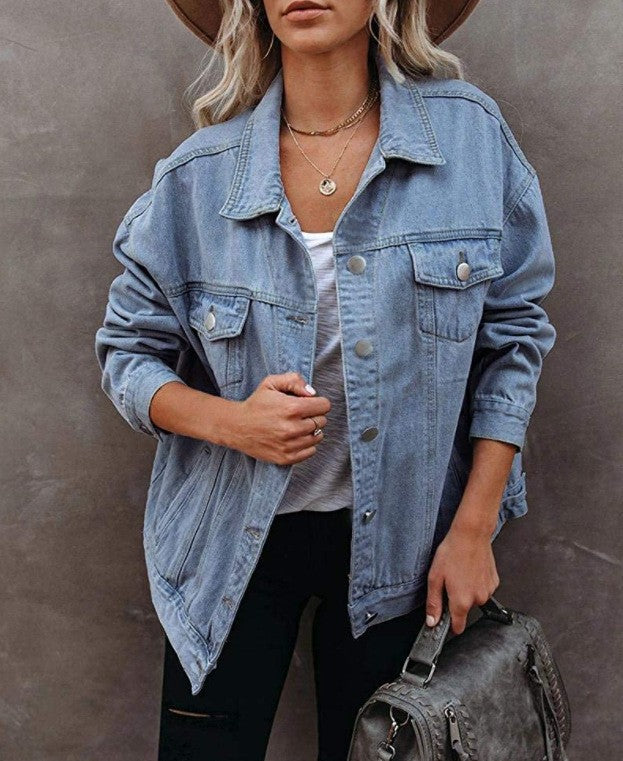 Women's Fashion Denim Lapel Long-sleeved Cotton Jackets